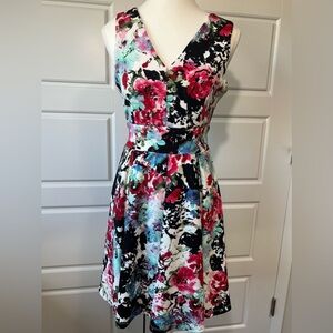 Floral Fit & Flare Dress V-Neck Sleeveless Party Cocktail Dress‎